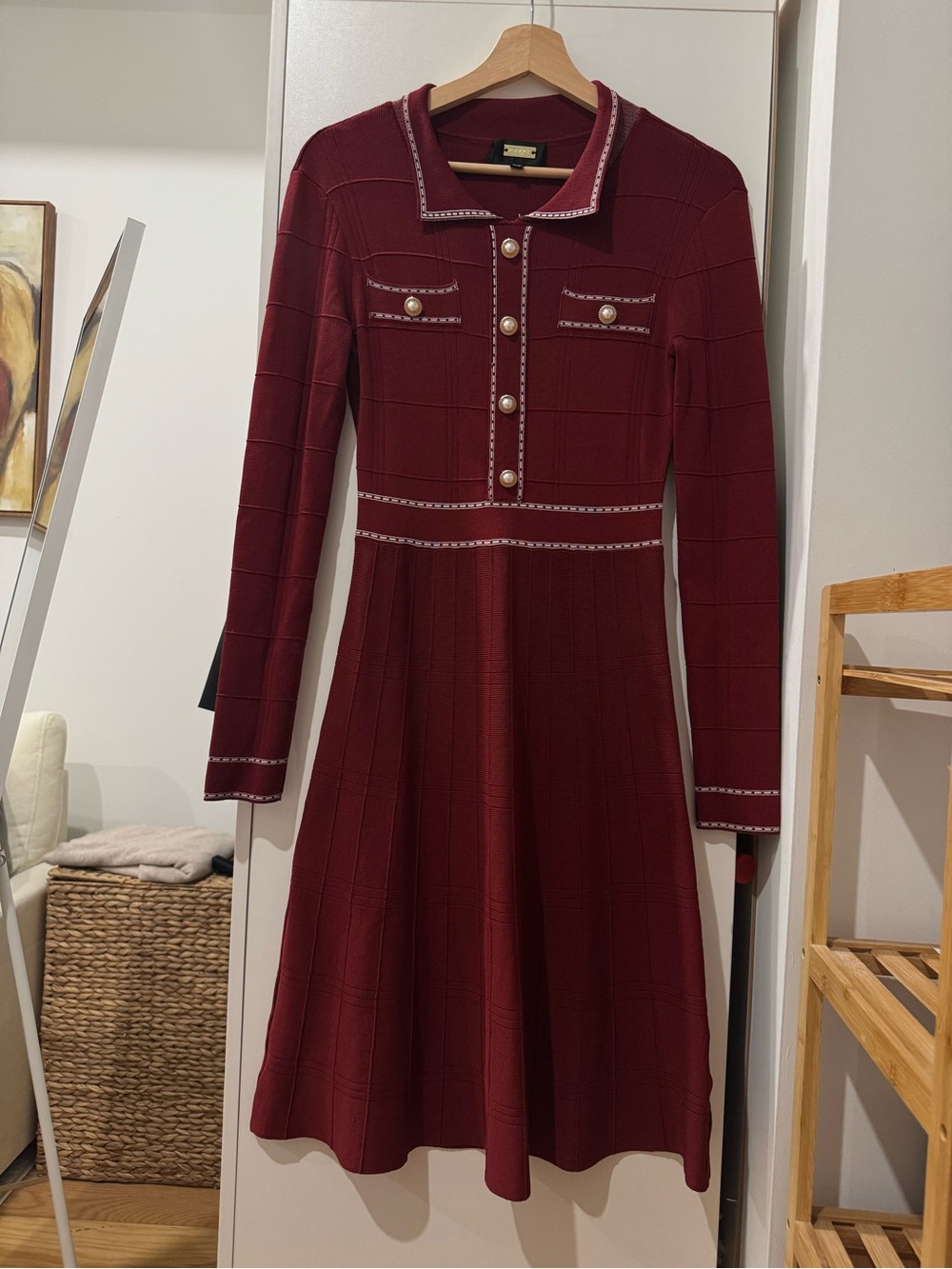 Alexia Admor Crimson Burgundy Knit Long-Sleeve Dress with Contrast Trim